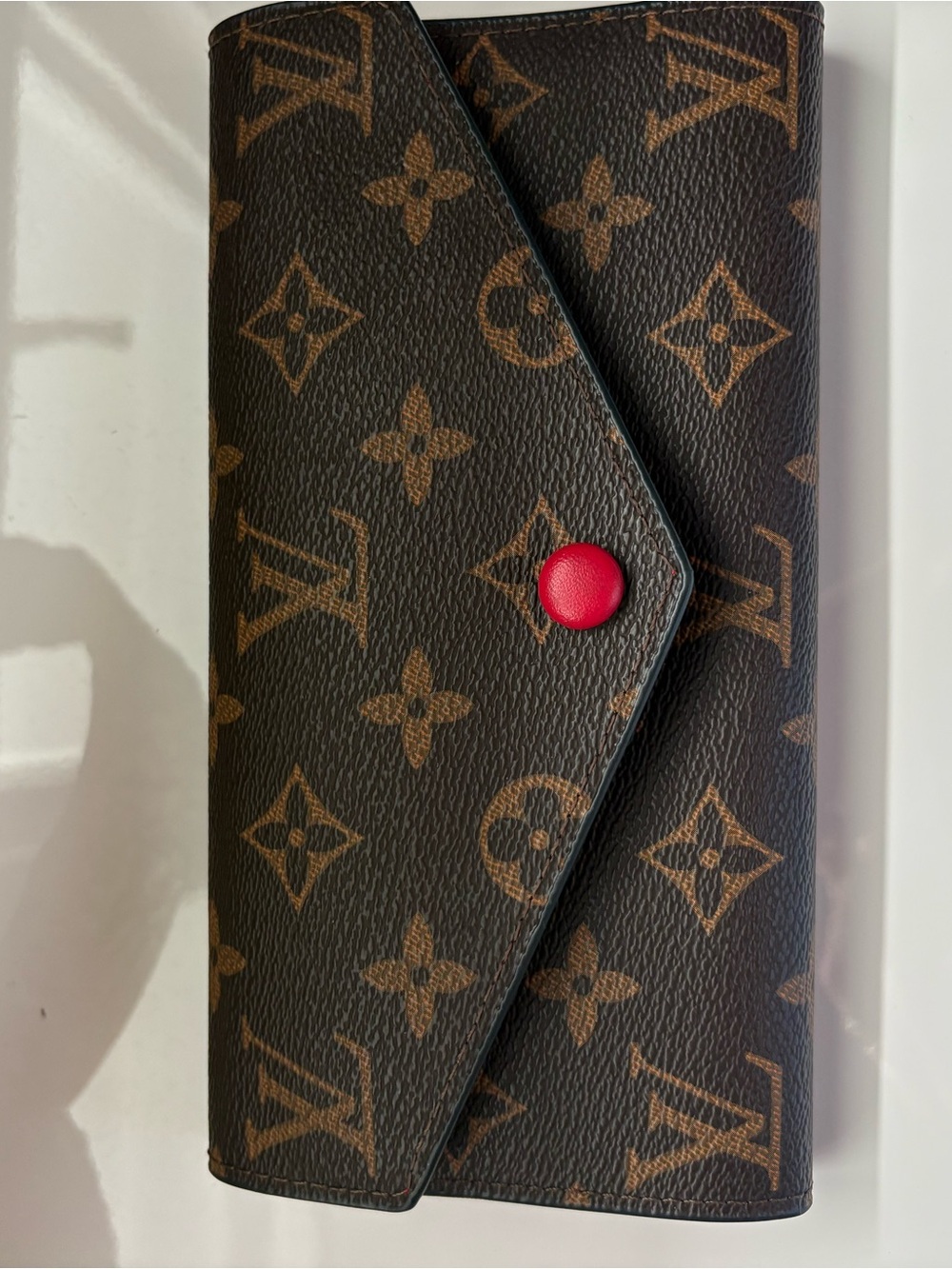 Louis Vuitton Brown Monogram Wallet with Red Snap